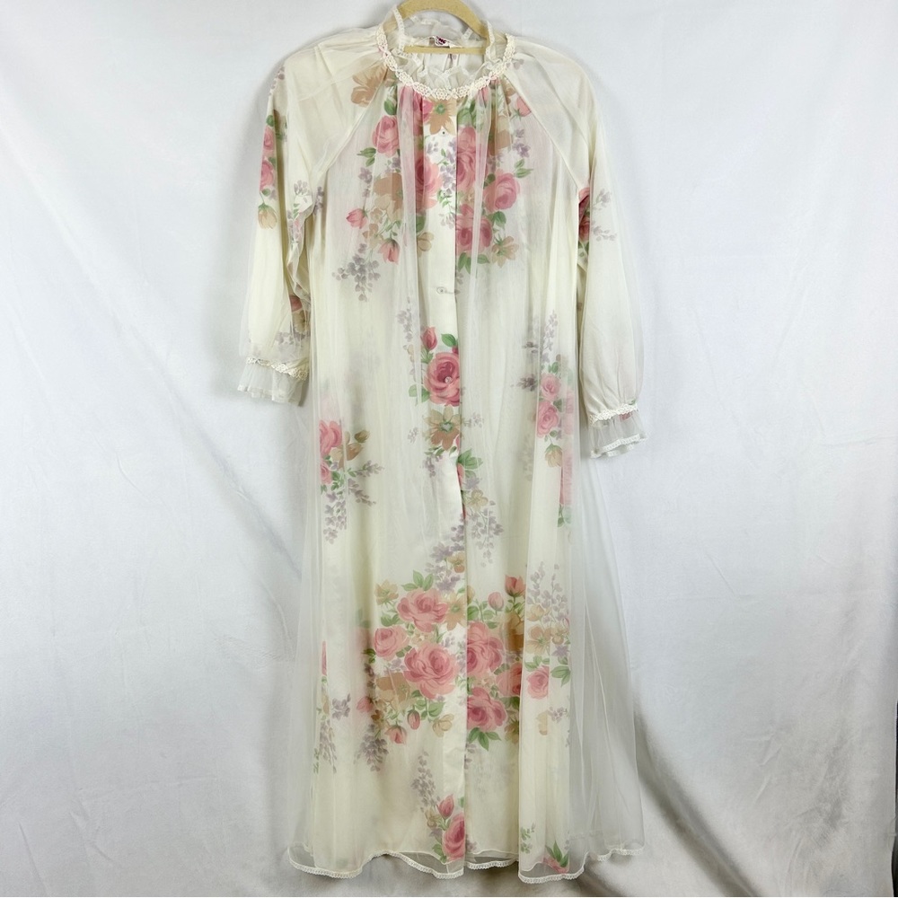 CALENCAT Floral Chiffon Nightgown Size Small Layered‎ Laced Flowy Ruffle Maxi